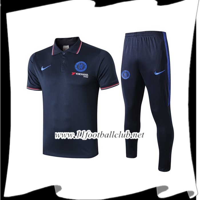 Le Nouveaux Ensemble Polo FC Chelsea + Pantalon Bleu Saphir 2019/2020 Authentic