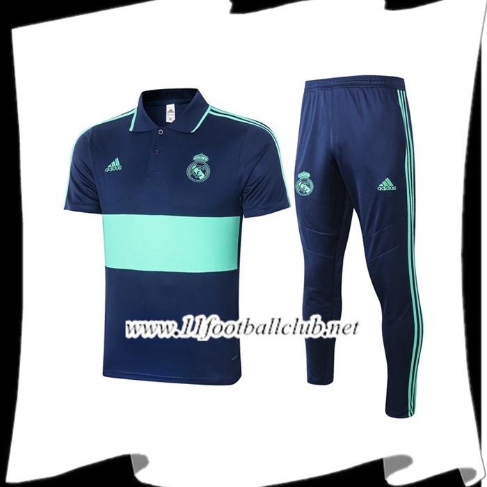 Le Nouveaux Ensemble Polo Real Madrid + Pantalon Bleu Vert 2020/2021 Authentic