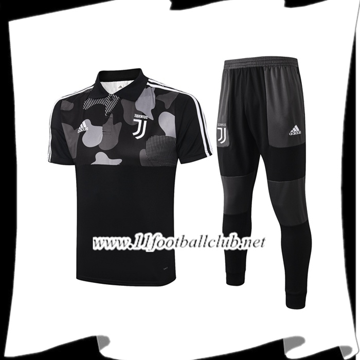 Le Nouveaux Ensemble Polo Juventus + Pantalon Noir Blanc 2020/2021 Floqué