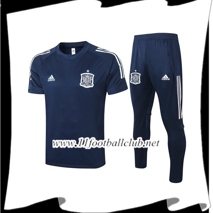 Le Nouveau Ensemble Training T-Shirts Espagne + Pantalon Bleu Royal 2020/2021
