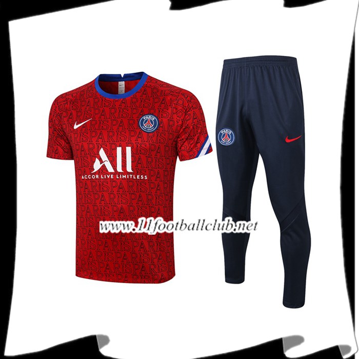 Ensemble Training T-Shirts Paris PSG + Pantalon Rouge 2020/2021