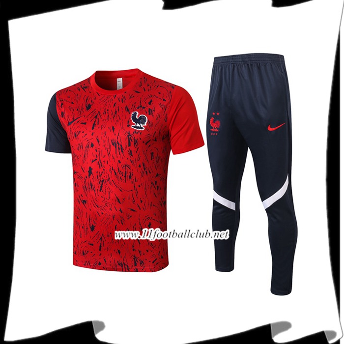Nouveaux Ensemble Training T-Shirts France + Pantalon Rouge 2020/2021