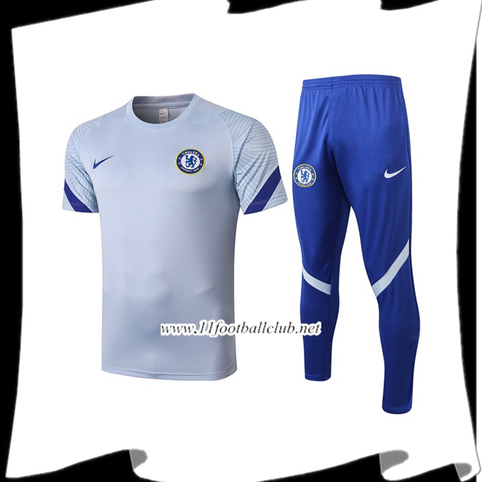 Nouveau Ensemble Training T-Shirts FC Chelsea + Pantalon Gris 2020/2021