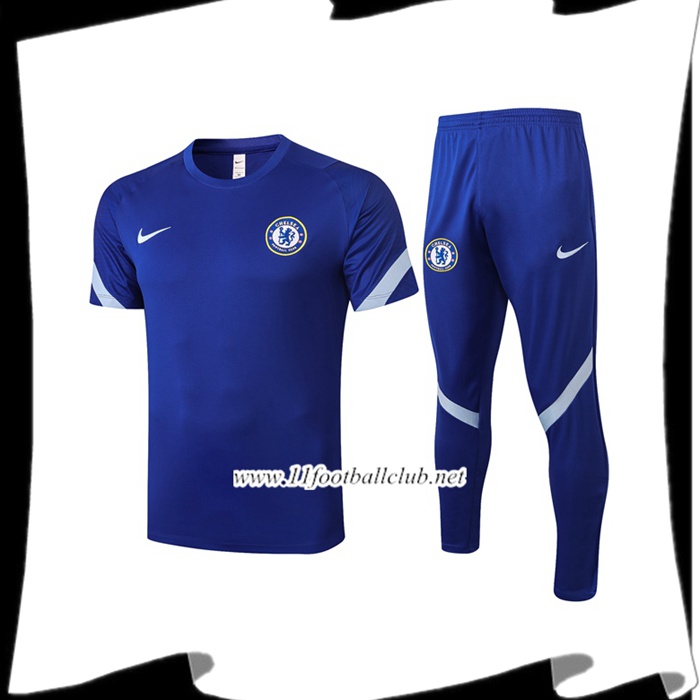 Nouveaux Ensemble Training T-Shirts FC Chelsea + Pantalon Bleu 2020/2021