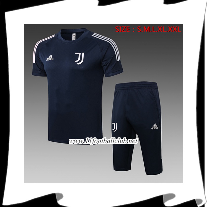 Nouveaux Ensemble Training T-Shirts Juventus + Pantalon 3/4 Bleu 2020/2021