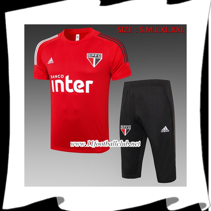 Nouveau Ensemble Training T-Shirts Sao Paulo FC + Pantalon 3/4 Rouge 2020/2021
