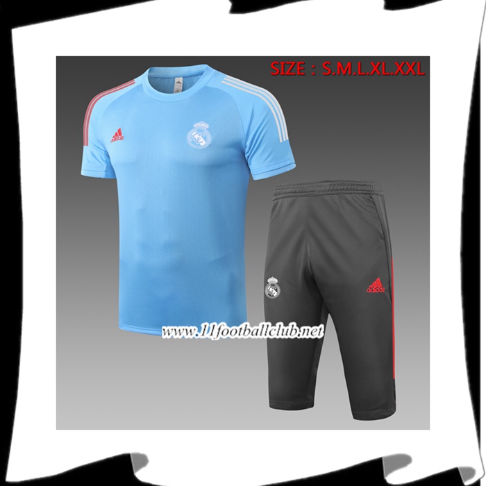Nouveau Ensemble Training T-Shirts Real Madrid + Pantalon 3/4 Bleu 2020/2021