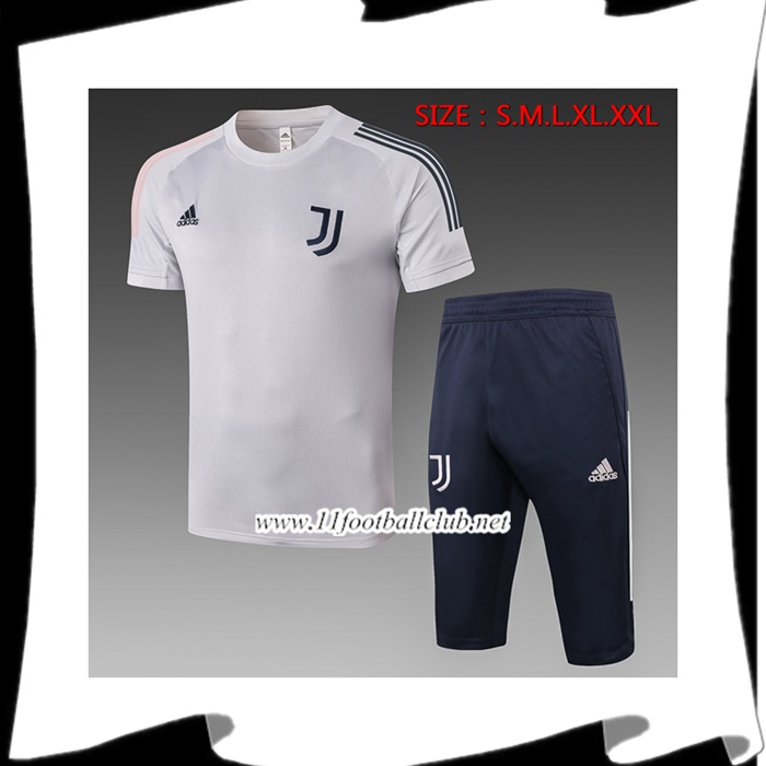 Nouveau Ensemble Training T-Shirts Juventus + Pantalon 3/4 Gris 2020/2021