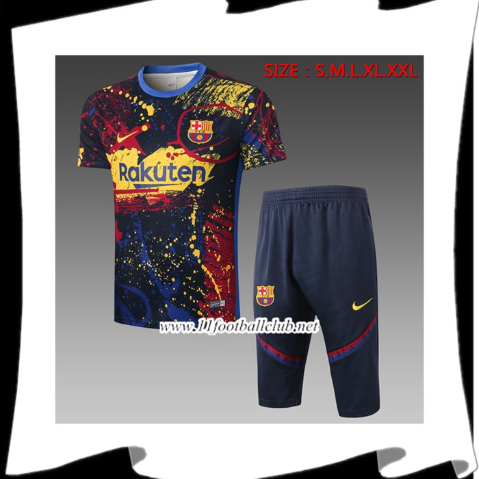 Nouveaux Ensemble Training T-Shirts FC Barcelone + Pantalon 3/4 Bleu 2020/2021