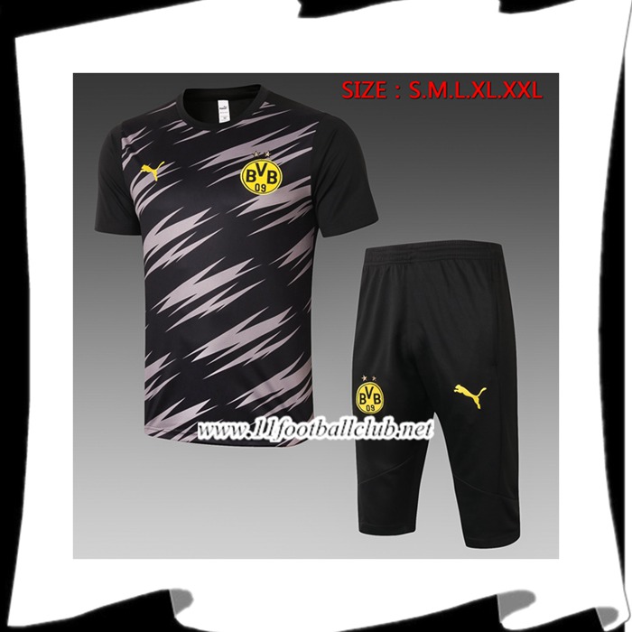 Le Nouveau Ensemble Training T-Shirts Dortmund BVB + Pantalon 3/4 Noir 2020/2021