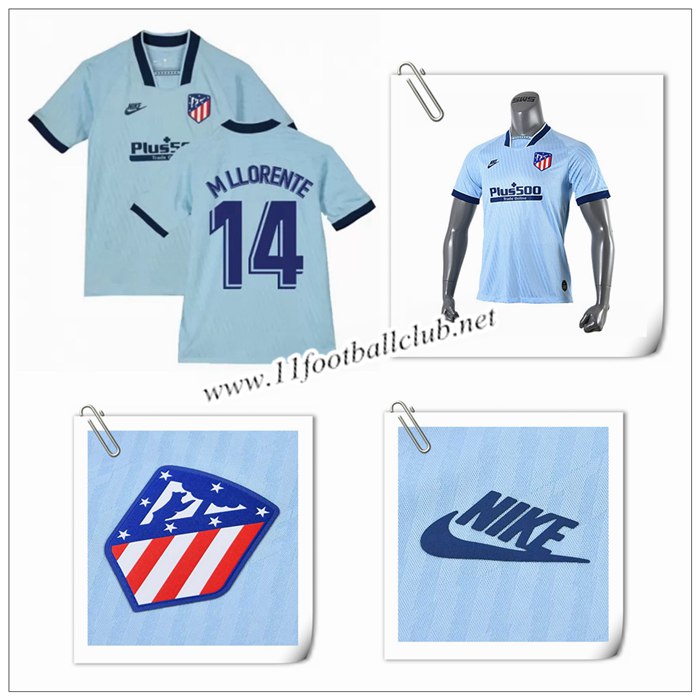 Le Nouveau Maillot du Atletico Madrid M Llorente 14 Enfant Third Bleu Clair 2019/20