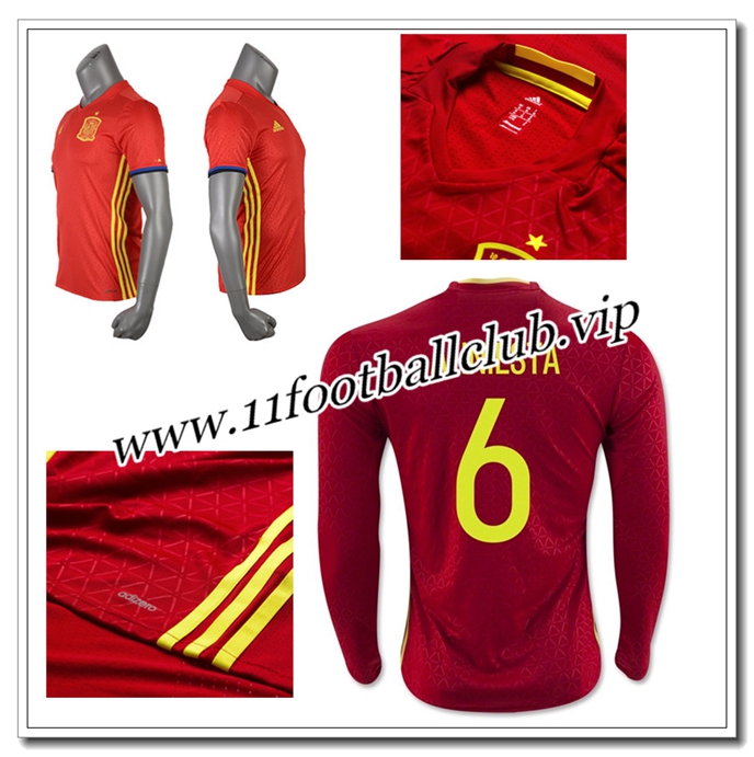 Le Maillot du Espagne,Nouveau Maillot Espagne Rouge A.INIESTA 6 Manche Longue Domicile 2016 2017 Vintage Le Maillot du Espagne,Nouveau Maillot Espagne Rouge A.INIESTA 6 Manche Longue Domicile 2016 2017 Vintage