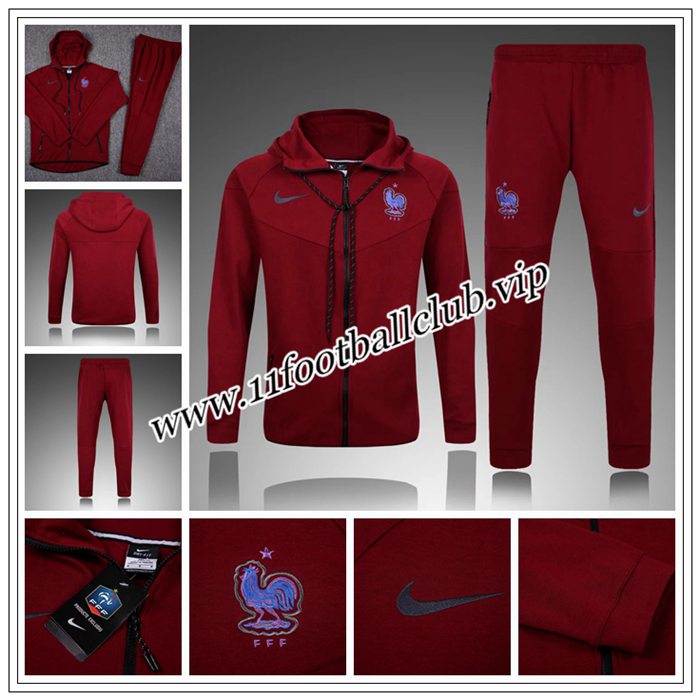 Le Nouveau Sweat Capuche Survetement France Rouge 2017/2018 Ensemble Officiel