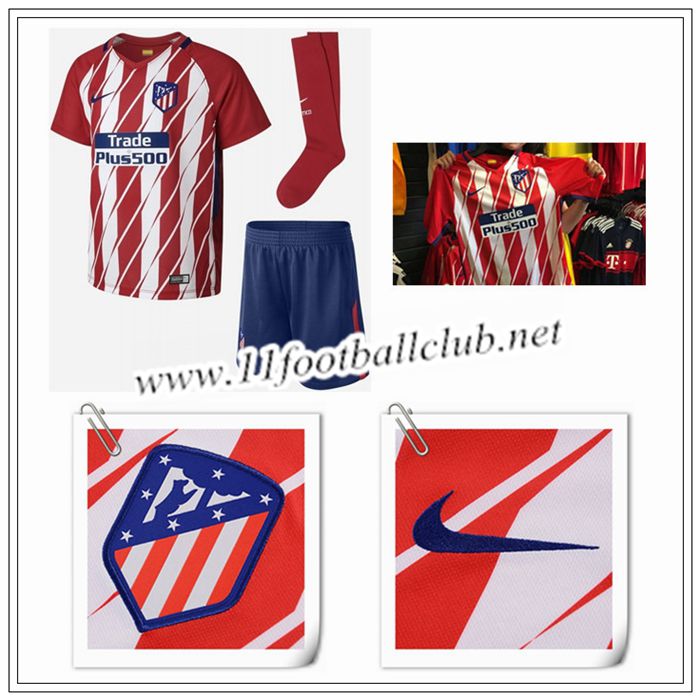 Le Nouveaux Maillot de Atletico Madrid Enfant Domicile Rouge/Blanc 2017/2018 Authentic