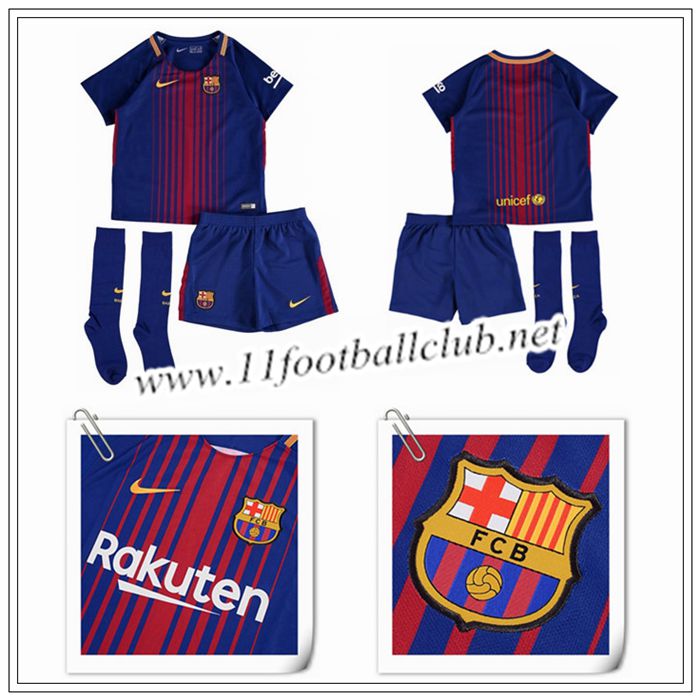 Le Nouveaux Maillot de Barcelone Enfant Domicile Rouge/Bleu 2017/2018 Flocage