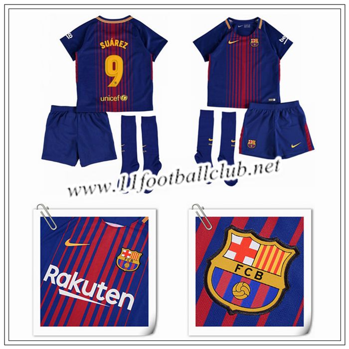 Le Nouveau Maillot du Barcelone SUAREZ 9 Enfant Domicile Rouge/Bleu 2017/2018 Vintage