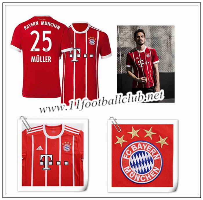 Le Nouveau Maillot du Bayern Munich Thomas Muller 25 Domicile Rouge 2017/2018 Vintage