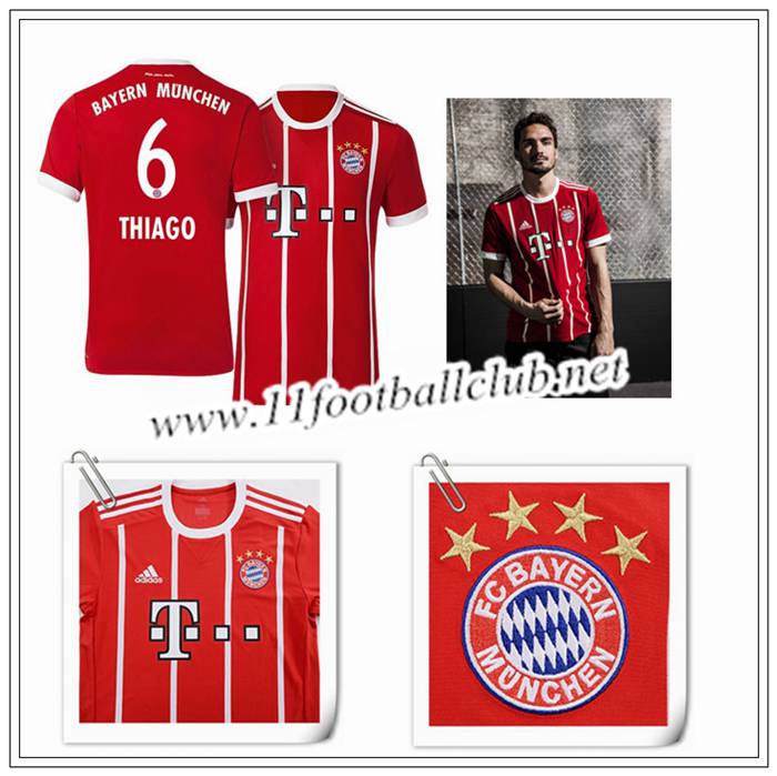 Le Nouveaux Maillot de Bayern Munich Thiago Alcantara 6 Domicile Rouge 2017/2018 Floqué