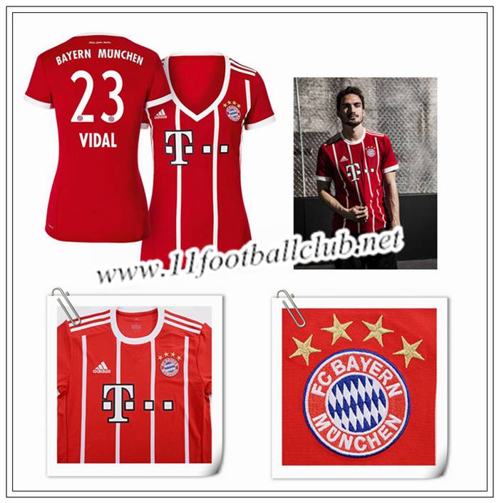 Le Nouveau Maillot du Bayern Munich Arturo Vidal 23 Femme Domicile Rouge 2017/2018 Personnalisé