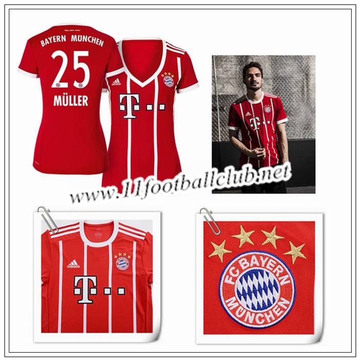 Le Nouveaux Maillot de Bayern Munich Thomas Muller 25 Femme Domicile Rouge 2017/2018 Junior