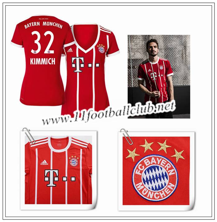 Le Nouveaux Maillot de Bayern Munich Joshua Kimmich 32 Femme Domicile Rouge 2017/2018 Floqué