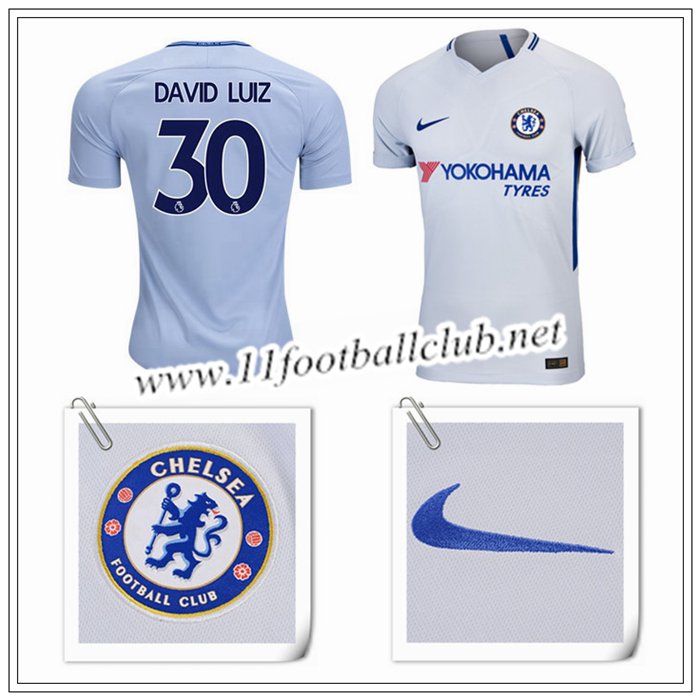 Le Nouveaux Maillot de Chelsea David Luiz 30 Exterieur Blanc 2017/2018 Authentic