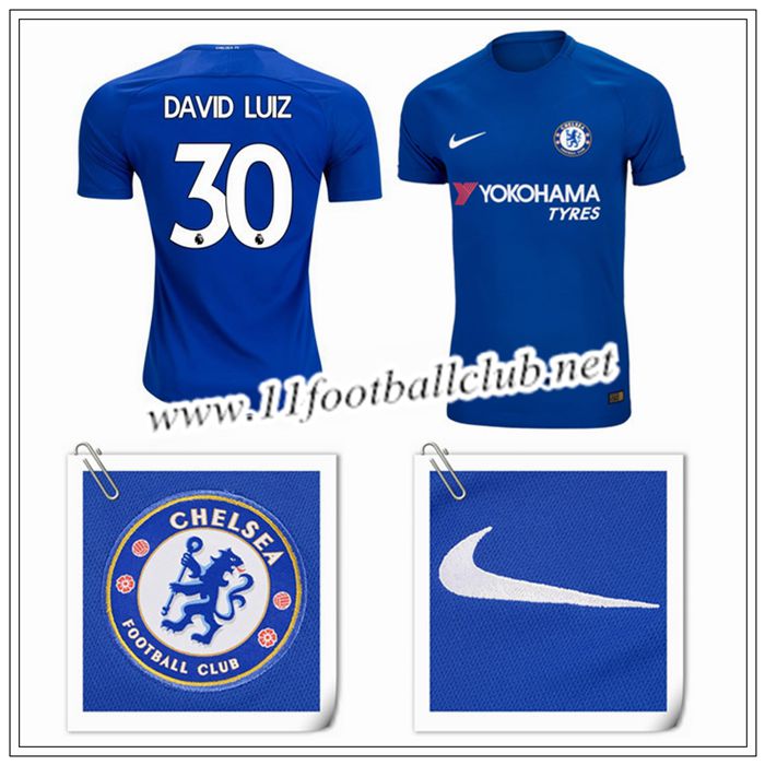 Le Nouveau Maillot du Chelsea David Luiz 30 Domicile Bleu 2017/2018 Personnalisable