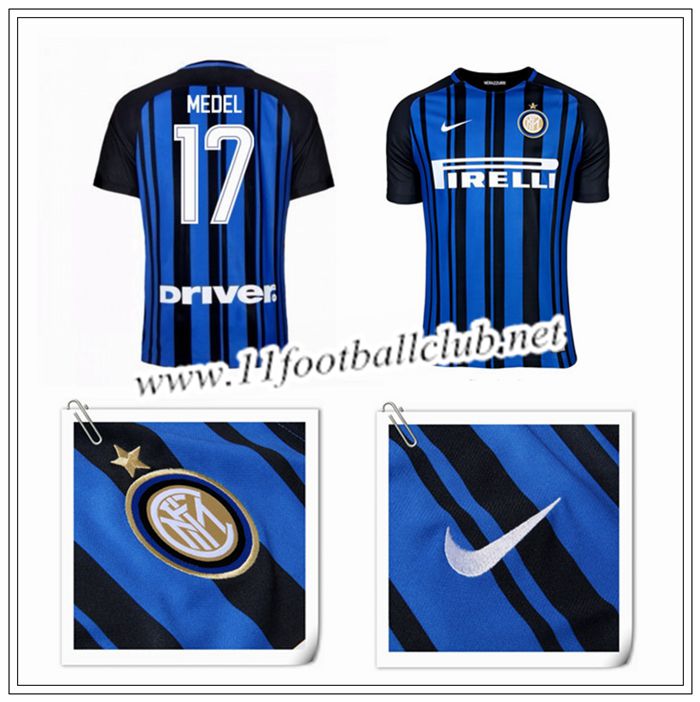 Le Nouveaux Maillot de Inter Milan Gary Medel 17 Domicile Bleu/Noir 2017/2018 Floqué