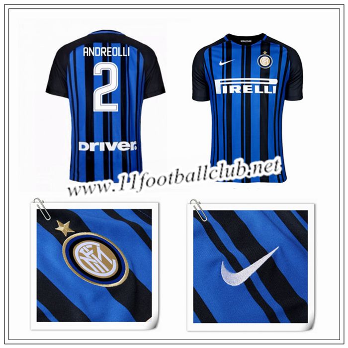 Le Nouveaux Maillot de Inter Milan Marco Andreolli 2 Domicile Bleu/Noir 2017/2018 Authentic