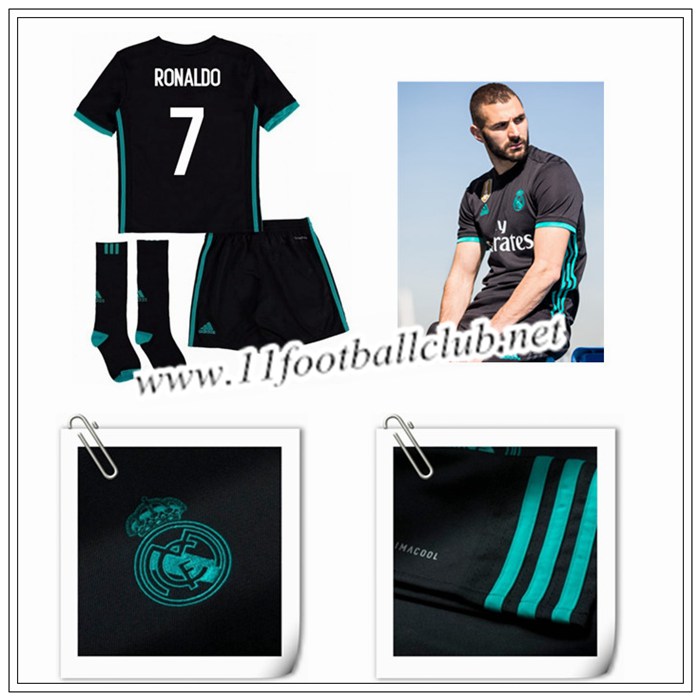 Le Nouveaux Maillot de Real Madrid Ronaldo 7 Enfant Exterieur Noir 2017/2018 Floqué