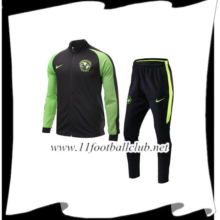 Le Nouveaux Survetement de Foot Club América Noir/Vert Ensemble - Veste 2017/2018 Floqué