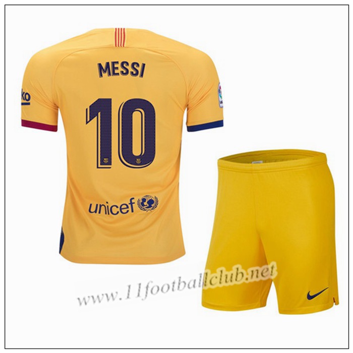 Officiel Nouveaux Maillot Barcelone MESSI 10 Enfant Exterieur Jaune Nike 19/20 Floqué