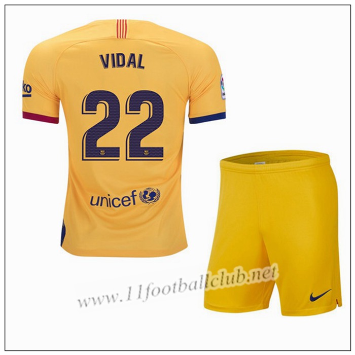 Officiel Nouveau Maillot Barcelone VIDAL 22 Enfant Exterieur Jaune Nike 19/20 Officiel