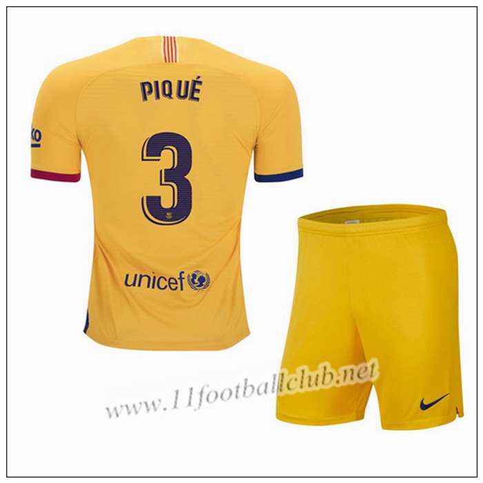 Officiel Nouveaux Maillot Barcelone PIQUE 3 Enfant Exterieur Jaune Nike 19/20 Authentic