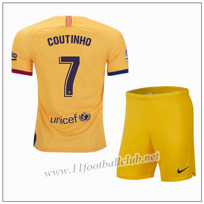 Officiel Nouveau Maillot Barcelone Coutinho 7 Enfant Exterieur Jaune Nike 19/20 Personnalisé