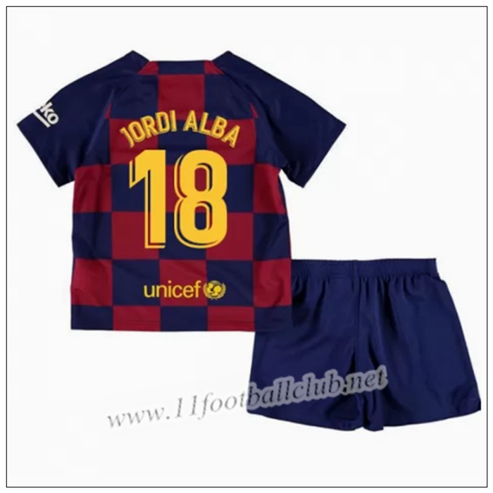 Officiel Nouveau Maillot Barcelone Jordi Alba 18 Enfant Domicile Bleu Et Rouge Nike 19/20 Personnalisé