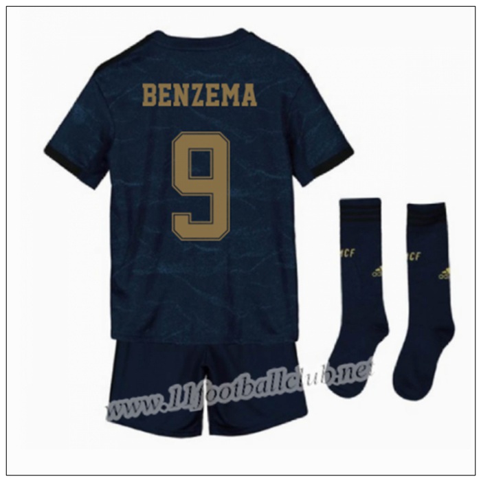 Officiel Nouveau Maillot Real Madrid BENZEMA 9 Enfant Exterieur Bleu Foncé Adidas 19/20 Authentic