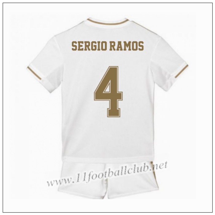 Officiel Nouveau Maillot Real Madrid SERGIO RAMOS 4 Enfant Domicile Blanc Adidas 19/20 Authentic