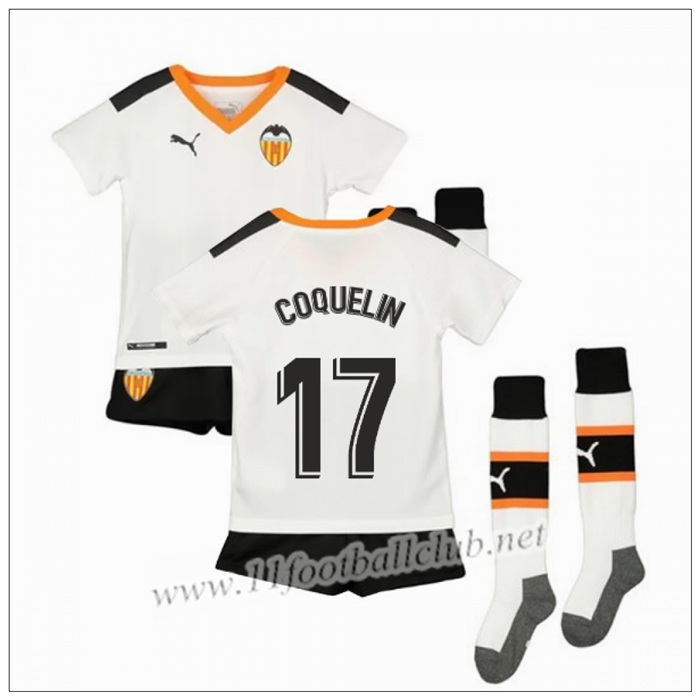 Officiel Nouveaux Maillot Valencia COQUELIN 17 Enfant Domicile Blanc Puma 19/20 Officiel