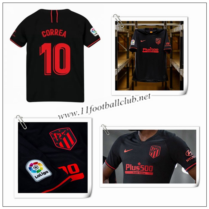 Le Nouveau Maillot du Atletico Madrid CORREA 10 Enfant Exterieur Noir 2019/20 Officiel
