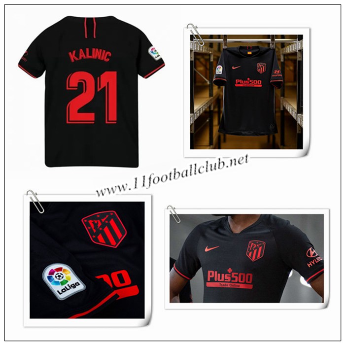 Le Nouveaux Maillot de Atletico Madrid Kalinic 21 Enfant Exterieur Noir 2019/20 Floqué