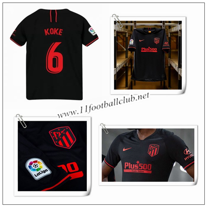 Le Nouveaux Maillot de Atletico Madrid KOKE 6 Enfant Exterieur Noir 2019/20 Authentic