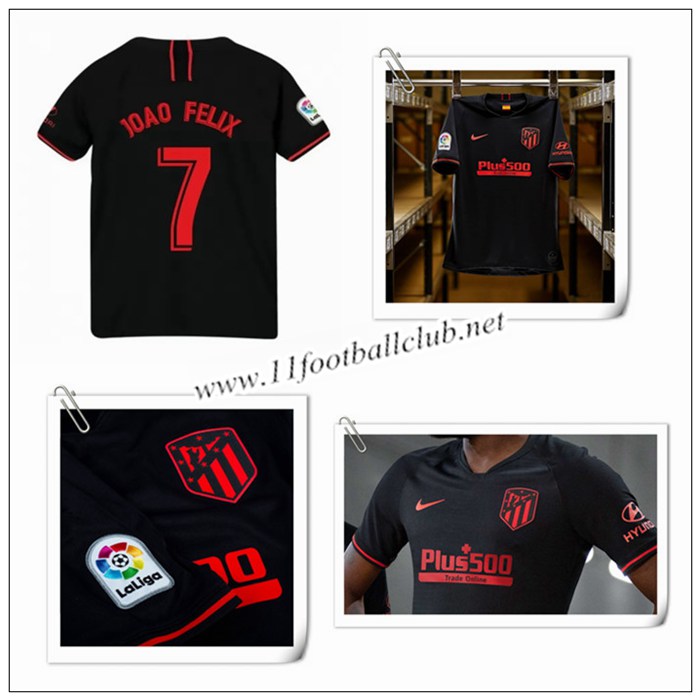 Le Nouveau Maillot du Atletico Madrid JOAO FELIX 7 Enfant Exterieur Noir 2019/20