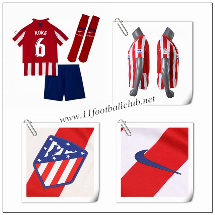 Le Nouveau Maillot du Atletico Madrid KOKE 6 Enfant Domicile Rouge/Blanc 2019/20