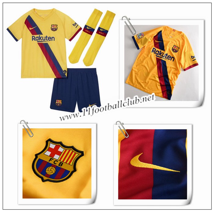Le Nouveaux Maillot de Barcelone Enfant Exterieur Jaune 2019/20 Flocage