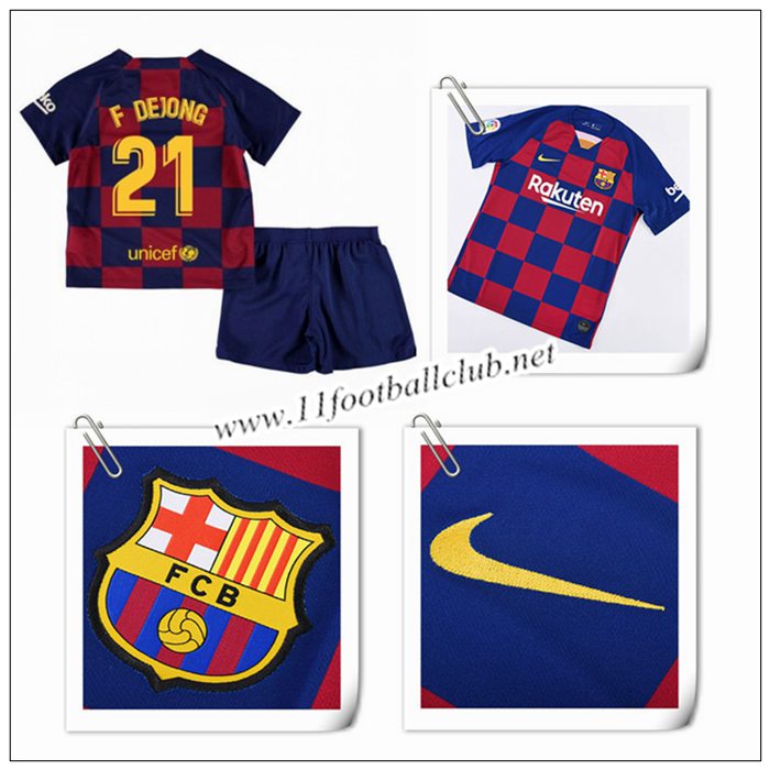 Le Nouveaux Maillot de Barcelone F.De Jong 21 Enfant Domicile Bleu Et Rouge 2019/20 Flocage