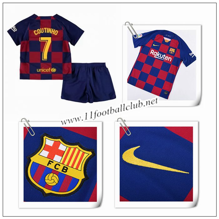 Le Nouveaux Maillot de Barcelone Coutinho 7 Enfant Domicile Bleu Et Rouge 2019/20 Authentic