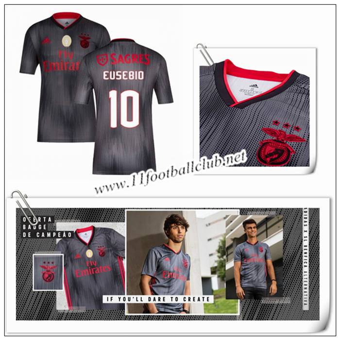 Le Nouveaux Maillot de Benfica EUSEBIO 10 Exterieur Gris 2019/20 Flocage