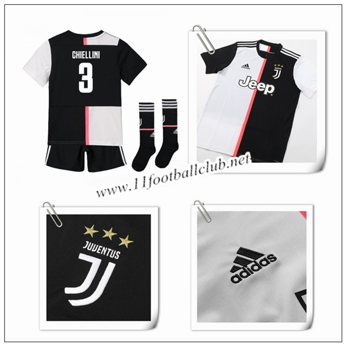 Le Nouveaux Maillot de Juventus Chiellini 3 Enfant Domicile Noir/Blanc 2019/20 Junior