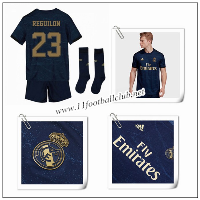 Le Nouveaux Maillot de Real Madrid REGUILON 23 Enfant Exterieur Bleu Foncé 2019/20 Vintage